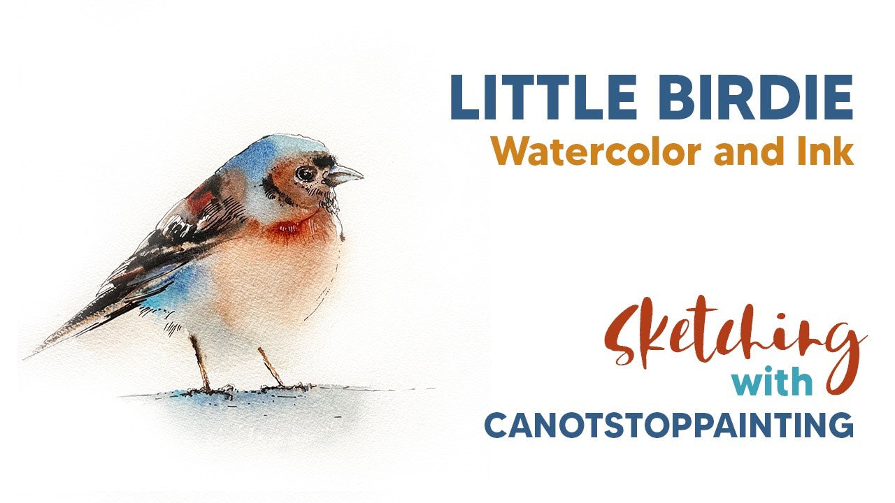 Little Birdie in Watercolor and Ink Online Lesson