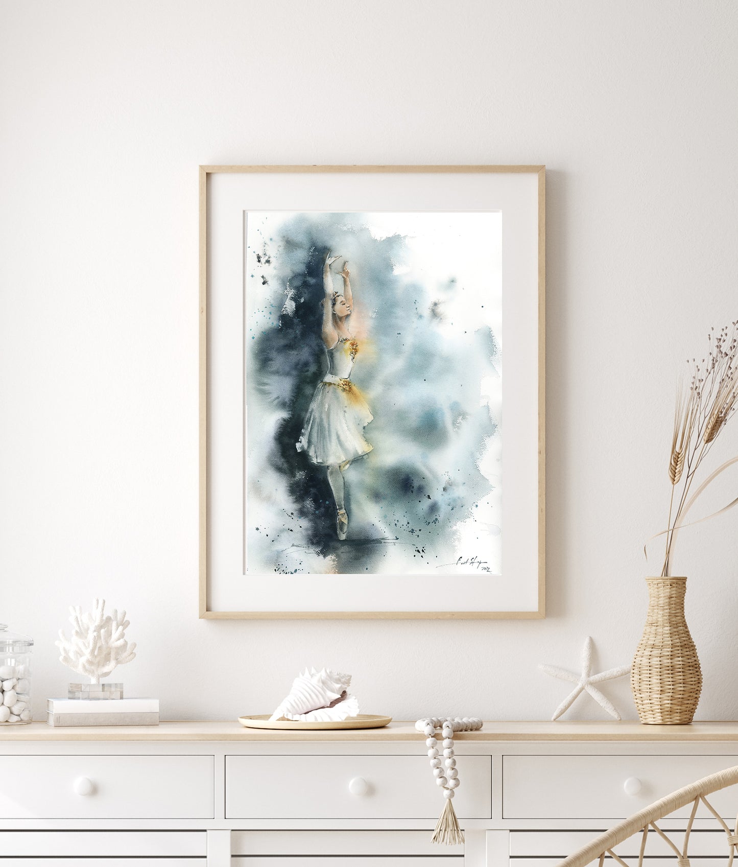 Ballerina in Blue Watercolor Painting