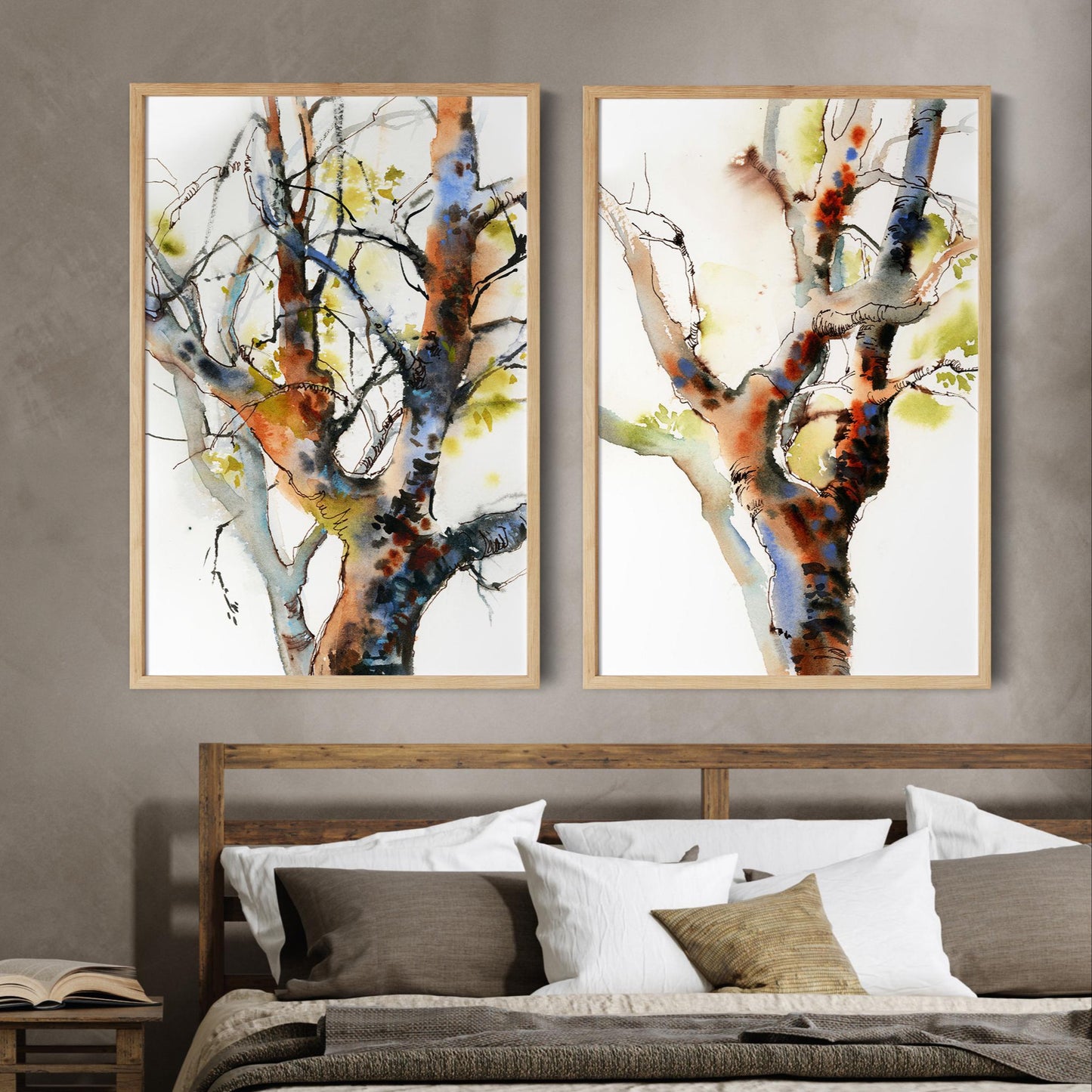 Colorful Trees 2 Art Prints Set, Tree Watercolor Painting, Set of 2 Fine Art Prints, Woodland Living Room Decor, Nature Watercolor Prints