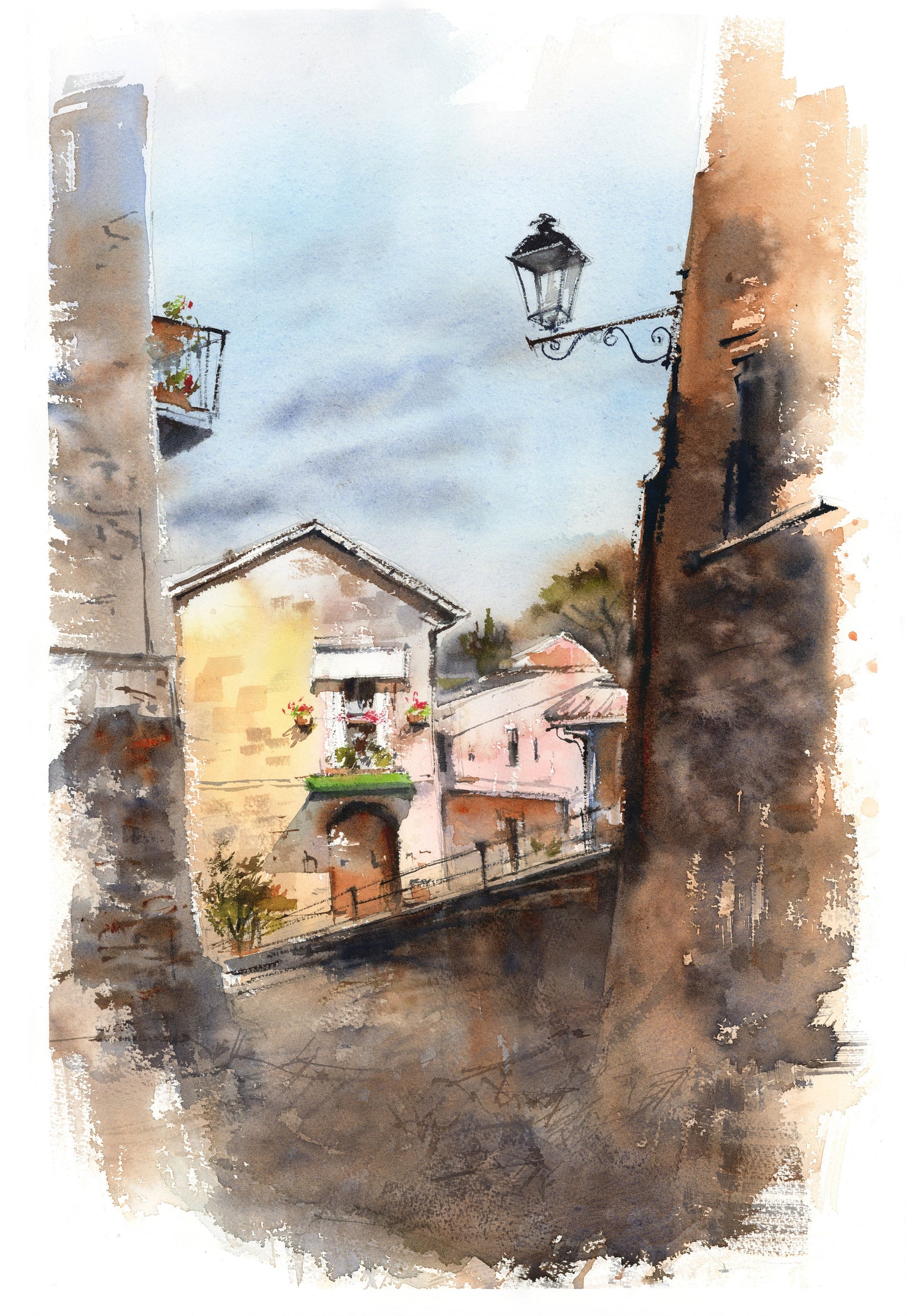 Italian City Scene Watercolor Painting