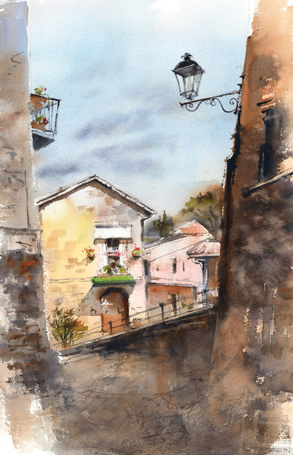 Italian City Scene Watercolor Painting
