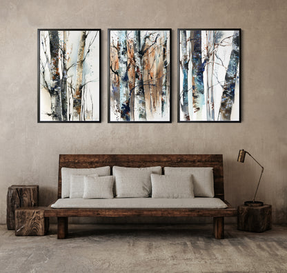 Birch Trees Forest 3 Fine Art Prints Set